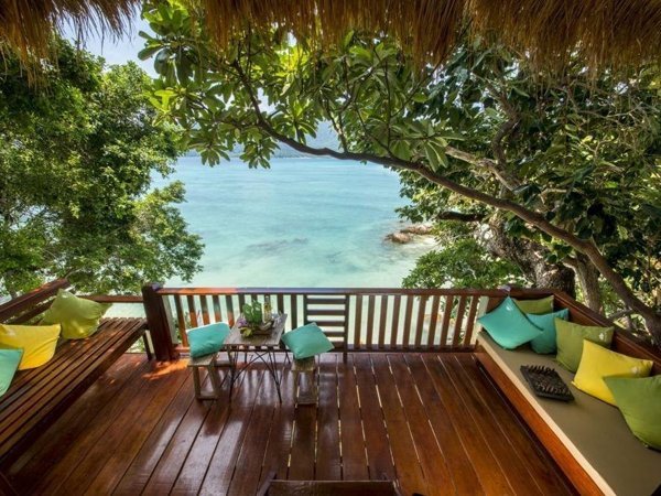 Sea-facing timber terrace at Sawan Resort